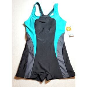 Attraco Womens Padded Boyleg Racerback Swimsuit UPF50+ Sz S Swimming BNWT Sporty